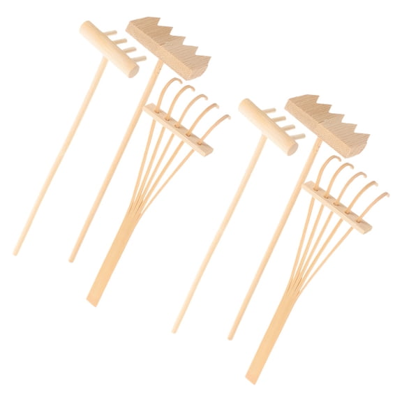 Hytrove Mini Garden Rake Wooden 6Pcs 5.5x1.6x0.8in
