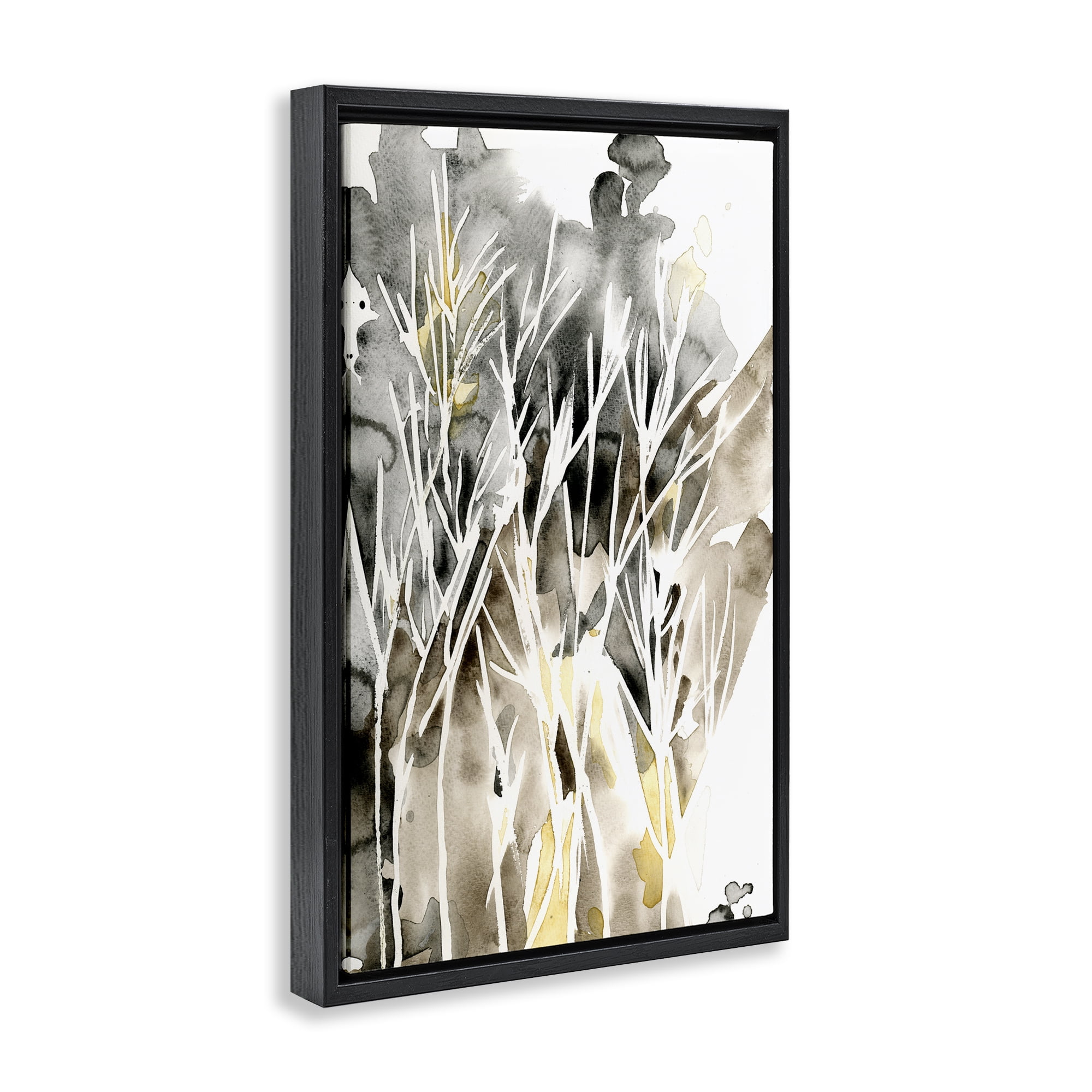 Stupell Industries Abstract Sprigs Watercolor Plants & Flowers Painting Black Floater Framed Canvas Art Print Wall Art, 21 x 31