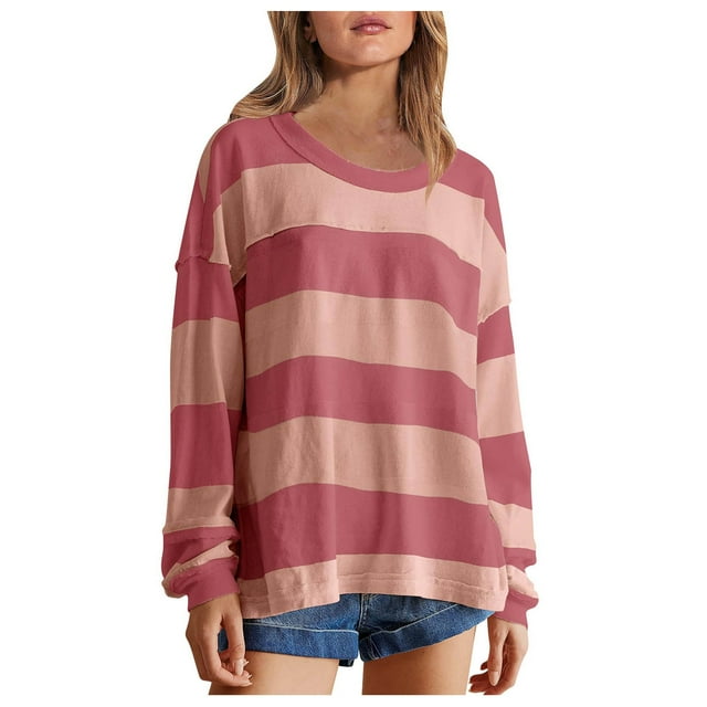 2DXuixsh Chandails à Capuchon pour Femmes Chandail Surdimensionné à Manches Longues Col Rond Chandails à Capuchon Chemises Chandail d'Automne Haut Tendance Preppy Vêtements Rose Taille TTG