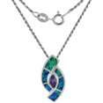 thumbnail image 1 of Sterling Silver Synthetic Opal Evil Eye Necklace Women Hand Inlay Amethyst CZ 3/4 inch 18 inch ROPH_25, 1 of 2
