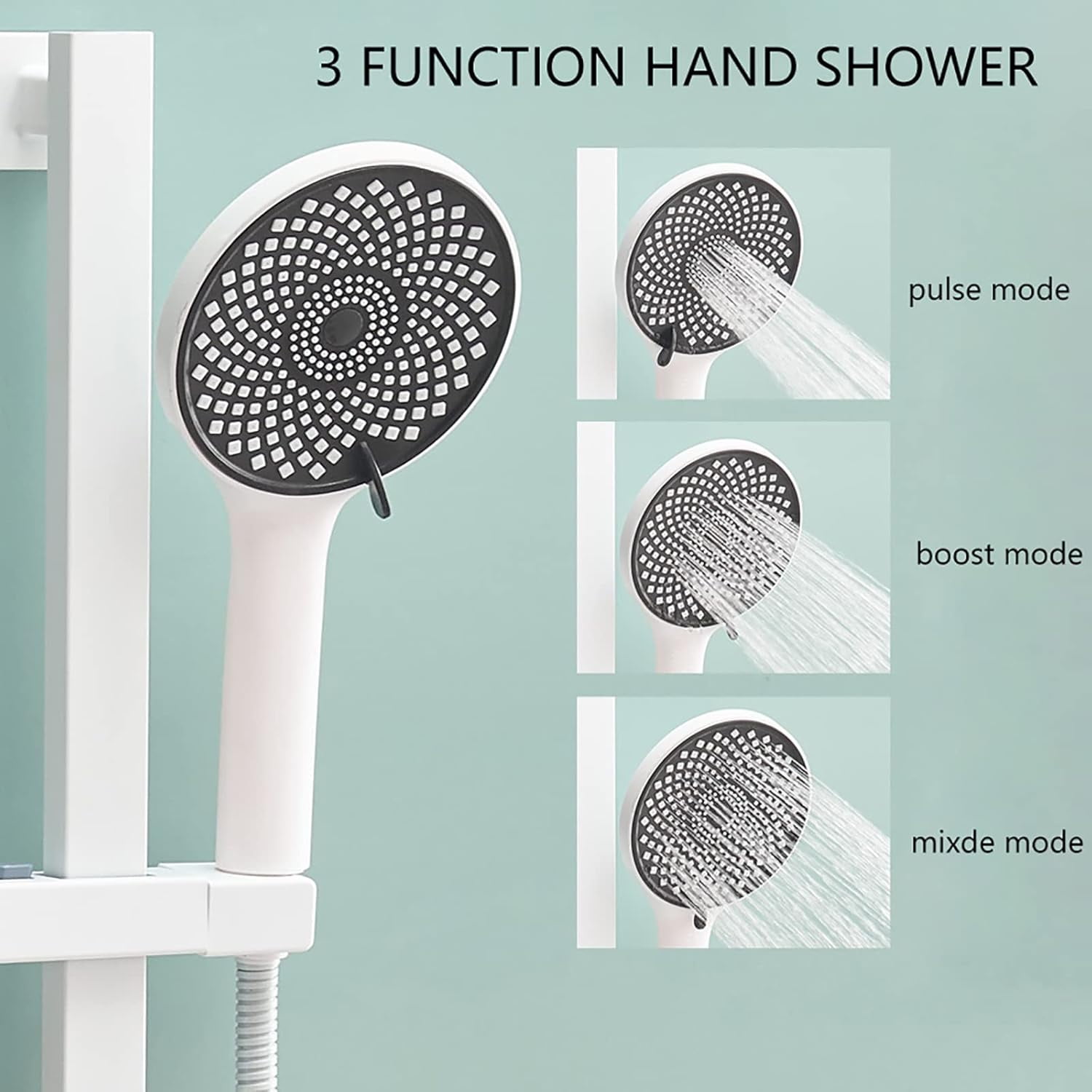 White Tub Faucet Single Handle 2 Holes Bathtub Faucet Wall Mount Tub Filler Faucet Brass Tub Mixer Tap with 3 Spray Handheld Shower, Shower Slide Bar
