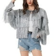thumbnail image 5 of Women's Glitter Sequin Jacket Hiphop Long Sleeve Fringe Jacket Jacket Zip Fly Jacket Jacket Outwear, 5 of 9
