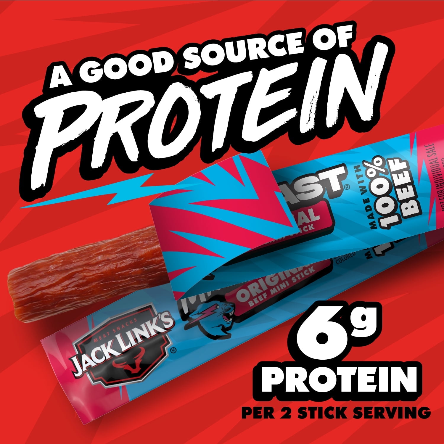 Jack Link’s x MrBeast Original Mini Beef Sticks, 4 ounce, 8 count of .5 ounce Mini Meat Sticks
