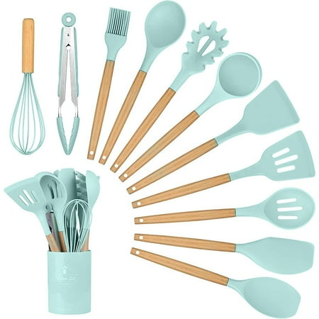 

Clupup 12 Pcs Kitchen Utensils Kit Spatulas Silicone Non-Stick Barreled Cookware Cooking