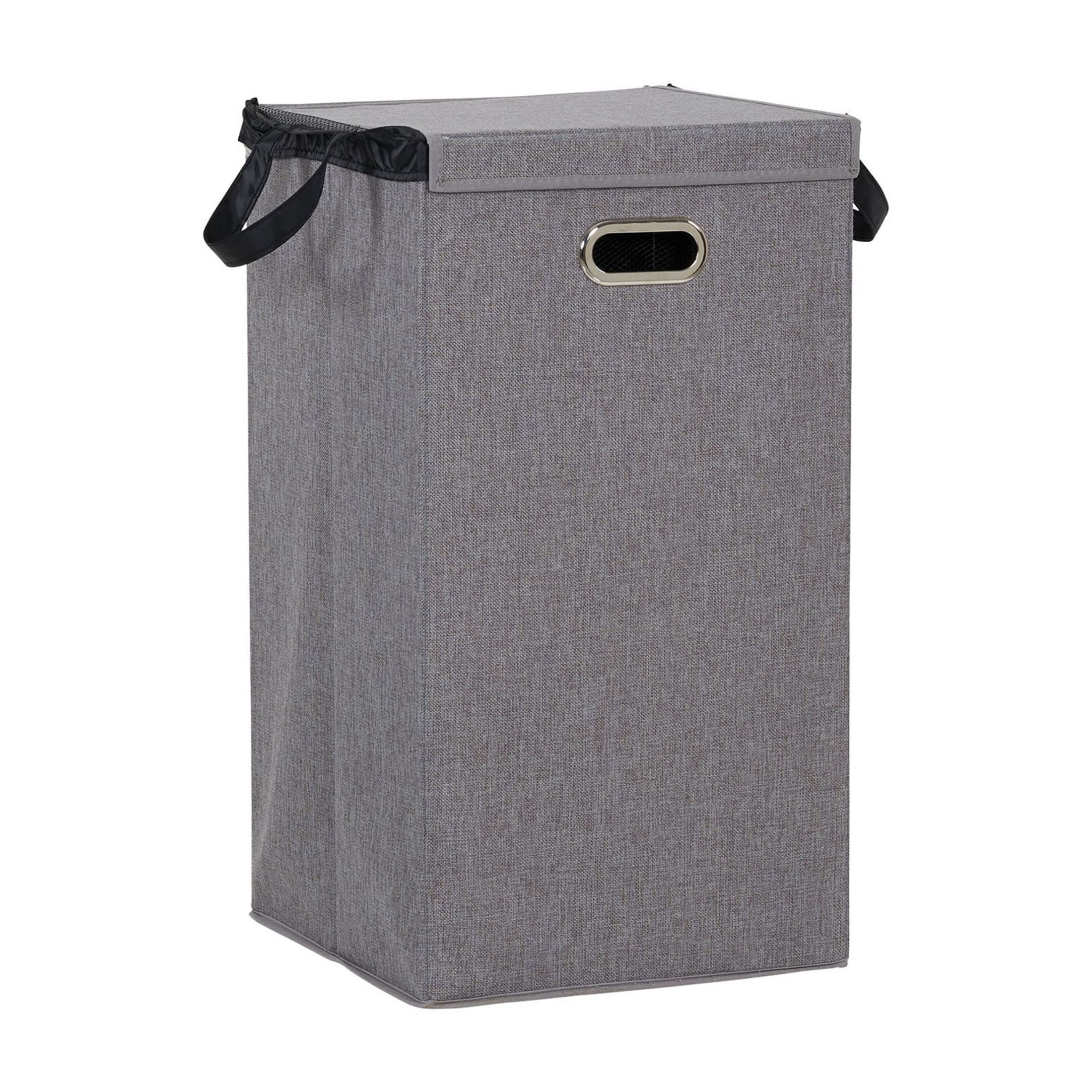 Household Essentials Laundry Hamper with Lid, Sturdy Polyester Sides with Attached Magnetic Lid, Removable Mesh Liner, Attractive Grommet Handles, Easily Transportable and Folds Flat, Gray