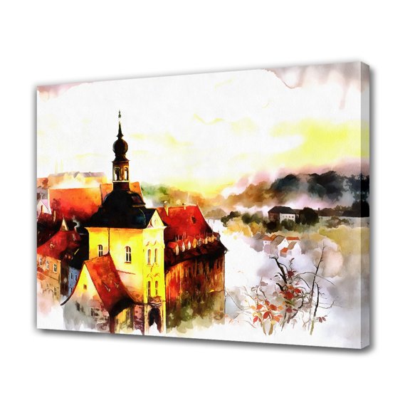Church Watercolor Painting Poster Decorative Painting Canvas Wall Art Living Room Posters Bedroom Painting,Frame-style,20x30inch(50x75cm)