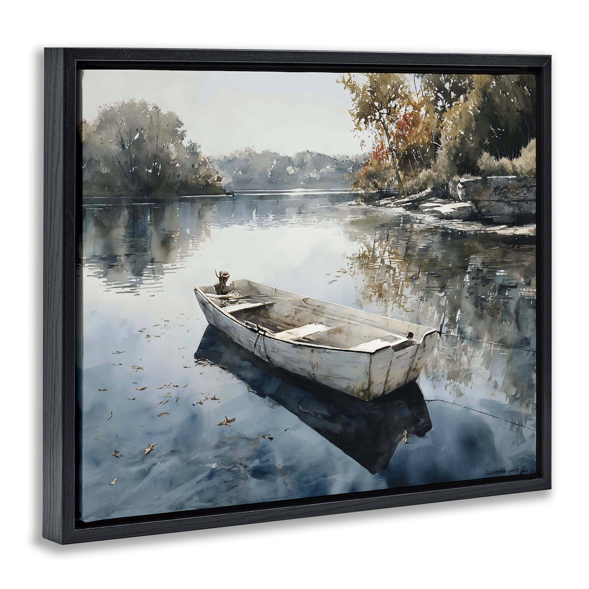 Stupell Industries Boat Ride Through Autumn Reflections Black Framed Floater Canvas Wall Art, design by Franklyn Gregory