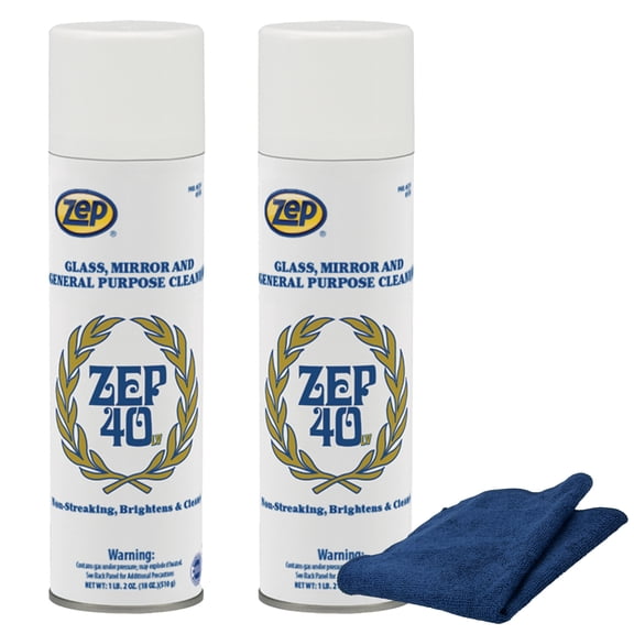 Zep 40 LV Glass, Mirror & General-Purpose Cleaner 18 oz and Blue Microfiber Rag Heavy-Duty Streak-Free Cleaner for Glass Mirrors and Multi-Surface Use