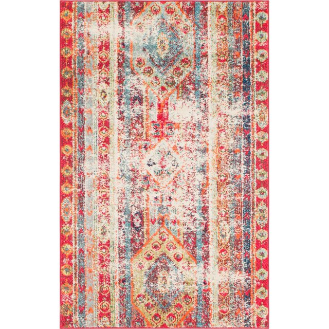 Unique Loom Sedona Distressed Southwestern Area Rug, 4 x 6 Feet, Fuchsia/Beige