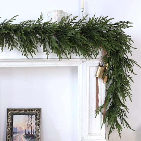 Guvpev 9FT Artificial Norfolk Pine Garland - Real Touch Christmas Cedar Garland Long Faux Greenery Garland for Holiday, Fireplace, Mantle, Window, Stairs, Indoor, Outdoor Christmas Decorations