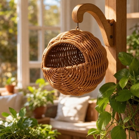 Rattan Bird Nest, Natural Wicker Chew Toy for Parrots, Hanging Bird Cage Accessory for Small Birds, Cozy Shelter for Parakeets, Budgies, and Finches