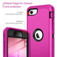thumbnail image 3 of Petocase for iPhone SE Case 3rd & 2nd Generation, for iPhone SE 2022/2020 Built-in Screen Protector Heavy Duty Protective Shockproof 3-Layer Full Body Rugged Phone Cover,Rose Red/Black, 3 of 7