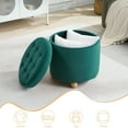 thumbnail image 5 of Round Velvet Storage Ottoman with Reversible Tray Lid, Tufted Upholstered Footrest Stool with Wooden Legs, 5 of 6