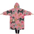 thumbnail image 2 of Oversized Wearable Blanket Hoodie,Shiba Inu Dog and Flower Floral Sherpa Blanket Hoodie with Super Pockets,Super Warm Fuzzy Pullover for Women & Men, 2 of 6