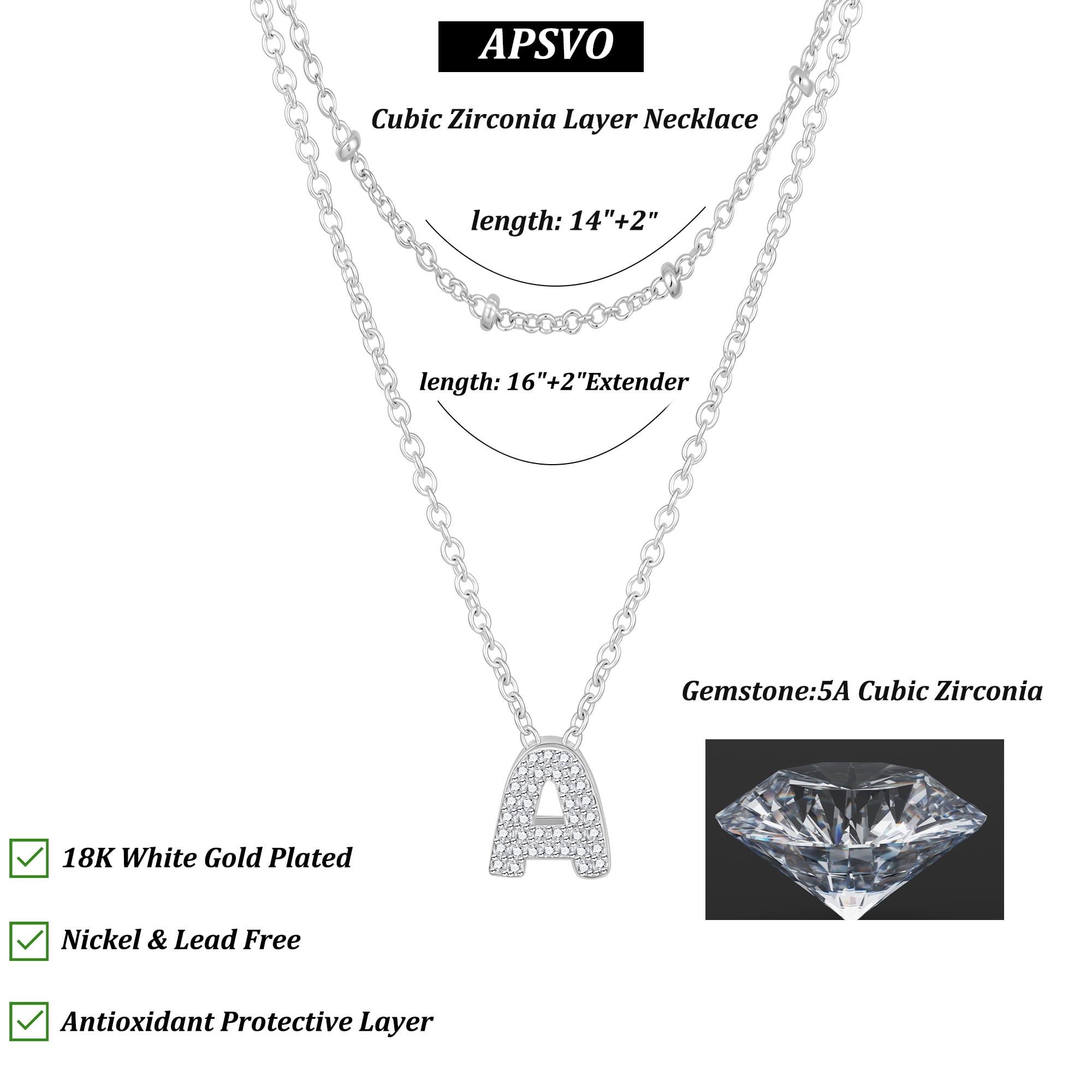 APSVO S925 Sterling Silver Plated Initial Necklaces for Women Girls CZ Letter A Necklace Set Birthday Graduation Jewelry Gifts Teen Her Wife Mom Girlfriend Female Adults Kids Ideas