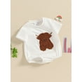 thumbnail image 5 of Baby Summer Romper Highland Cow Embroidery Short Sleeve Newborn Jumpsuit for Toddler Boy Girls Cute Clothes, 5 of 10