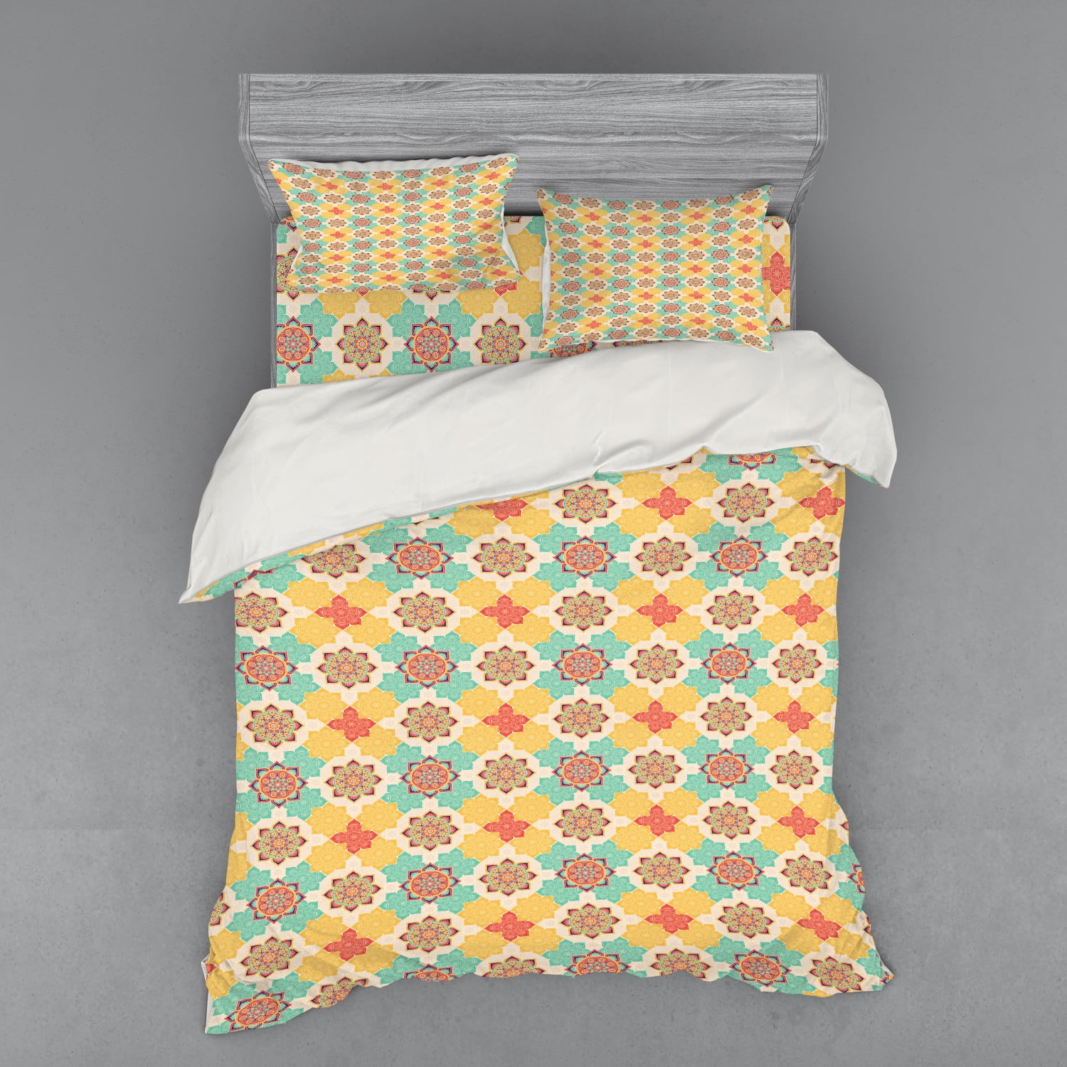 Moroccan Duvet Cover Set, Bohemian Art Native Culture Elements
