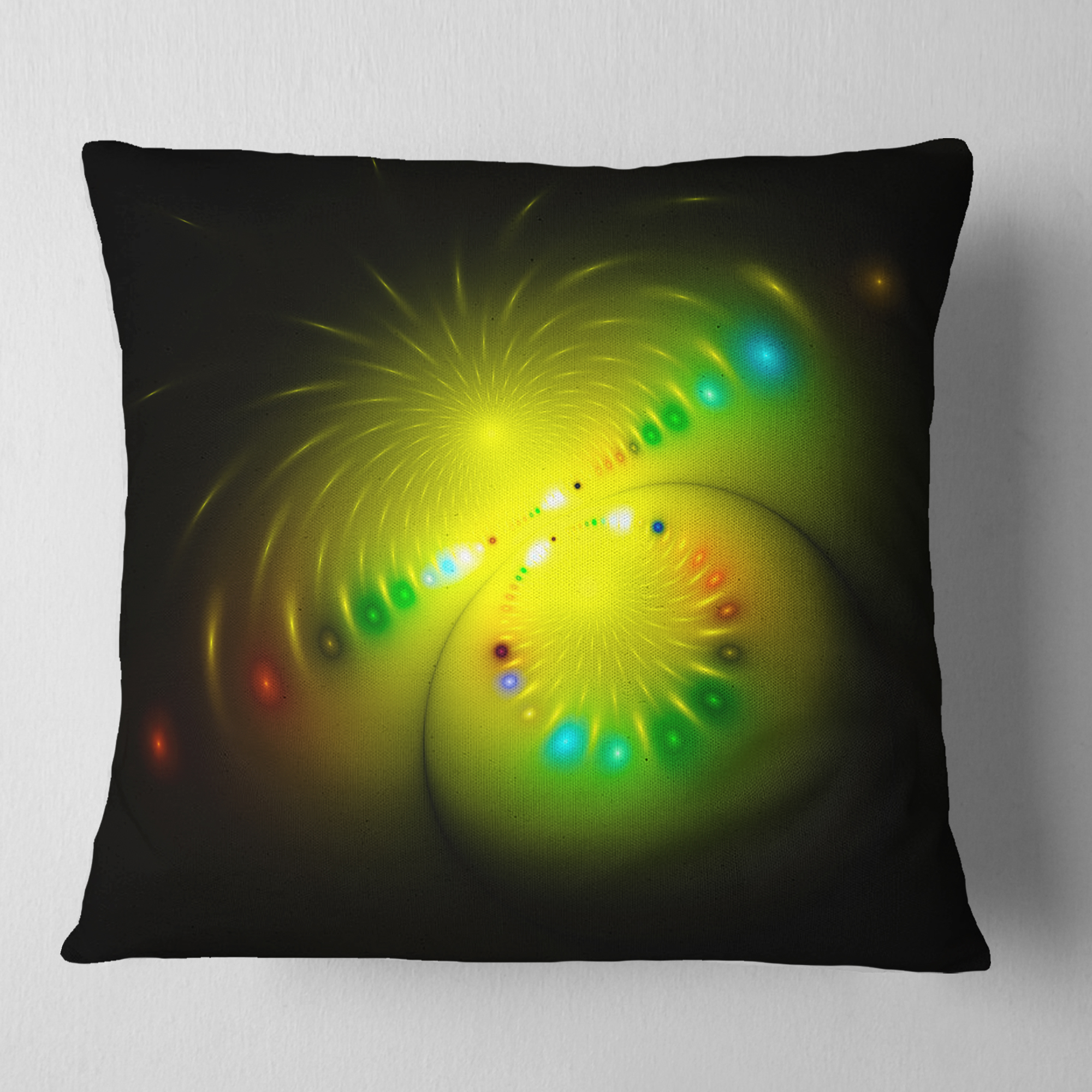 Designart Symmetrical Large Green Fractal Flower - Abstract Throw Pillow - 16x16