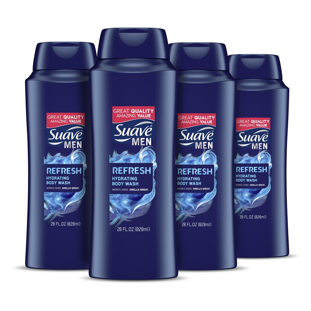 Suave Men Body Wash Refresh Fragrance 28 oz 4 Count