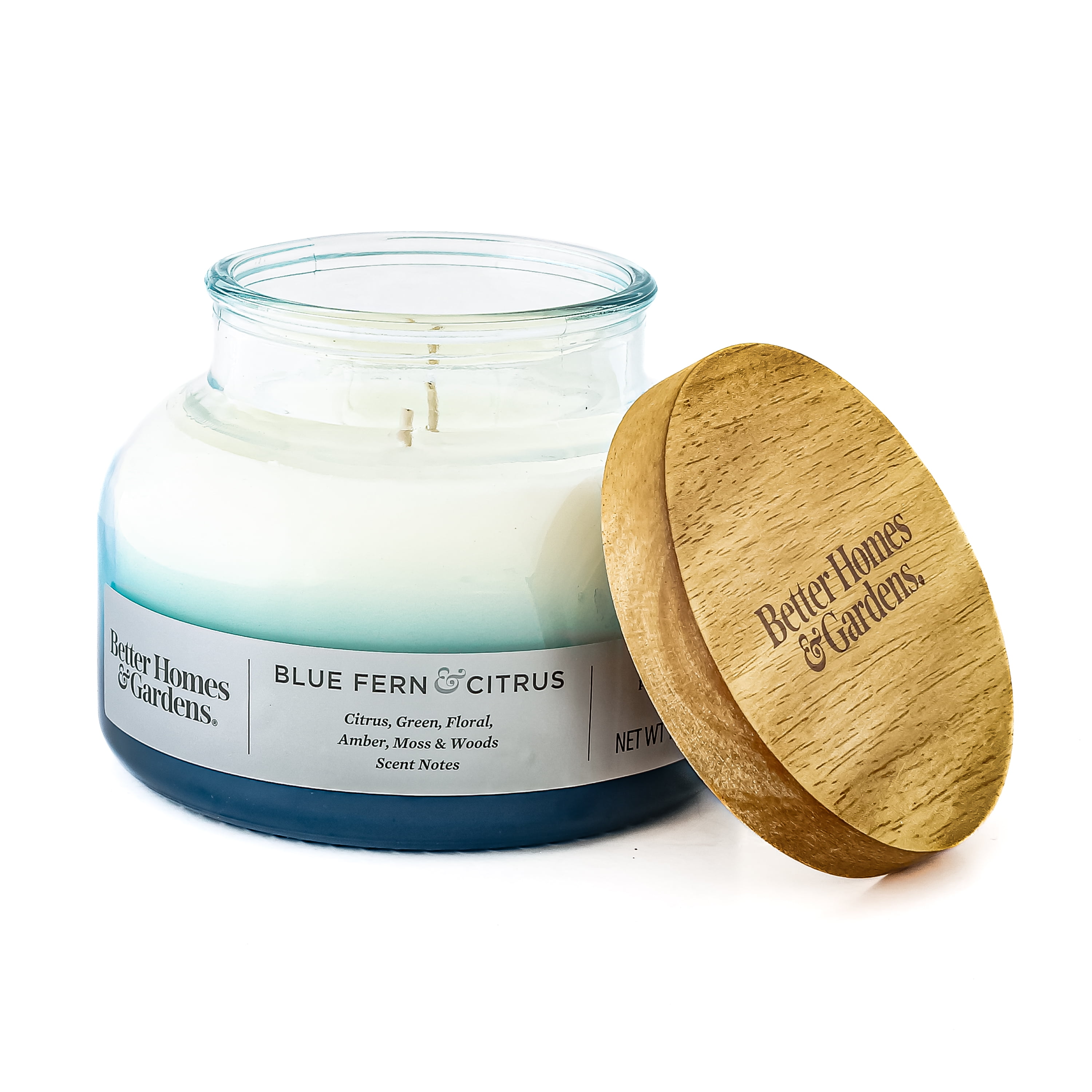 (4 pack) Better Homes & Gardens Blue Fern & Citrus Scented 2-Wick 18oz Ombre Bell Jar Candle
