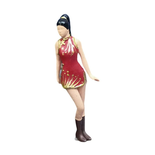 Figuras de Diorama 1/64, personaje realista de resina, dama en miniatura con Cheongsam para decoración de casa de muñecas, suministros de jardín Fariy rojo
