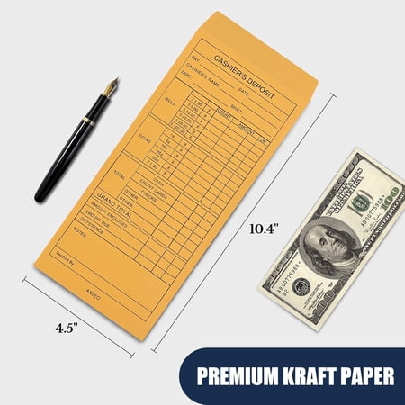 500-Count Cash Deposit Envelopes, #11 Self-Sealing, 28lb Brown Kraft Paper Cash Envelopes for Small Businesses, Retailers, Restaurants$$Office