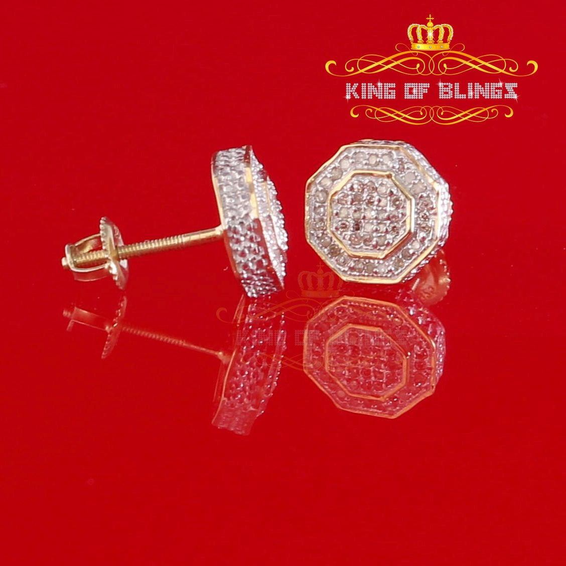 King of Bling's Women's Stud in 925 Yellow Sterling Silver 0.33ct Diamond Stud Men's Earrings