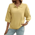 thumbnail image 1 of Suéter Tipo Jersey para y Otoño, de Color Liso, Informal, Holgado, de Punto, con Cuello en V y Mangas A Media Pierna Amarillo L, 1 of 7