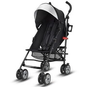 Angle View: Lightweight Stroller, Aluminum Baby Umbrella Convenience Stroller, Travel Foldable Design with Oxford Canopy/ 5-Point Harness/Cup Holder/Storage Basket, Black