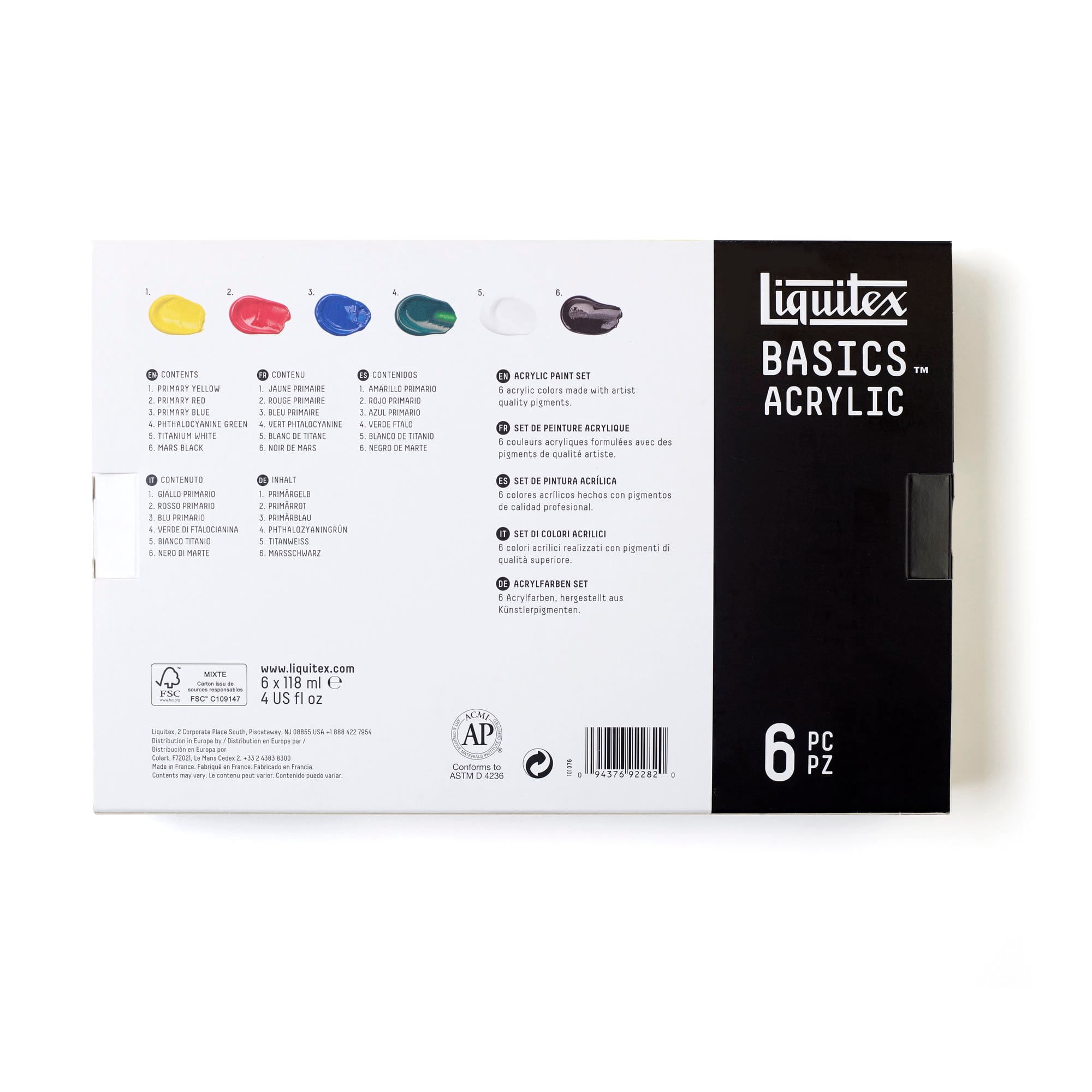 Liquitex 6 Count (36 total) 4oz. BASICS Acrylic Set - Non-Toxic Paint for Drawing, Painting, Art & Crafts Supplies - Bulk 6 Pack