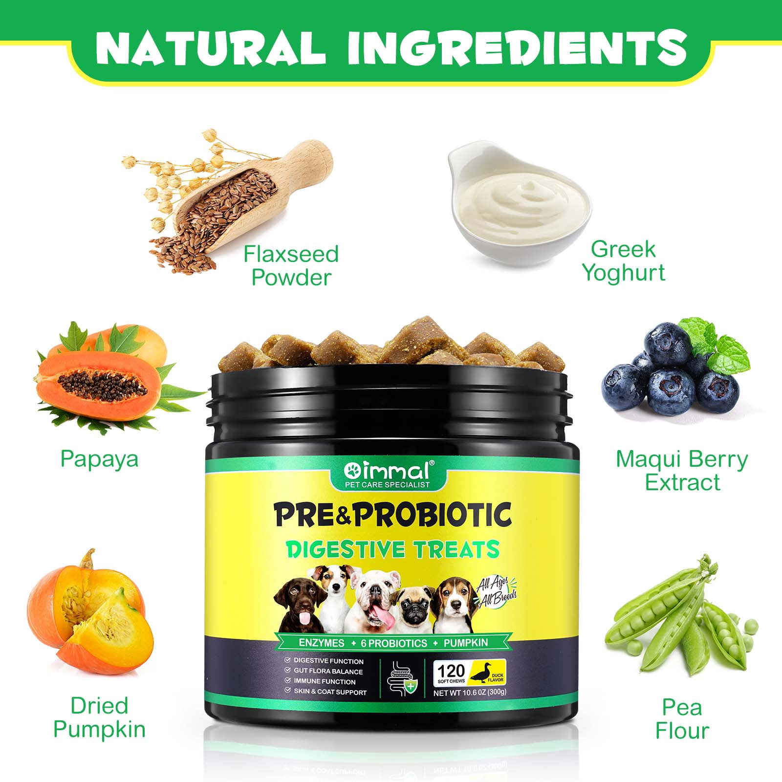 Oimmal Dog Pre and Probiotics Chews with Digestive Enzymes,for Gut Flora-Digestive Health-Immune Support-Allergy Itch Relief-Reduce Diarrhea,Gas,Bad Breath,240 Counts