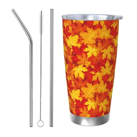 

Gukieu Vintage maple leaves autumn Print 20OZ Car Cup Vacuum Stainless Steel Leak-proof Thermos Cup Unisex Suitable for Home Outdoor and Sports-Straw Three-piece Set