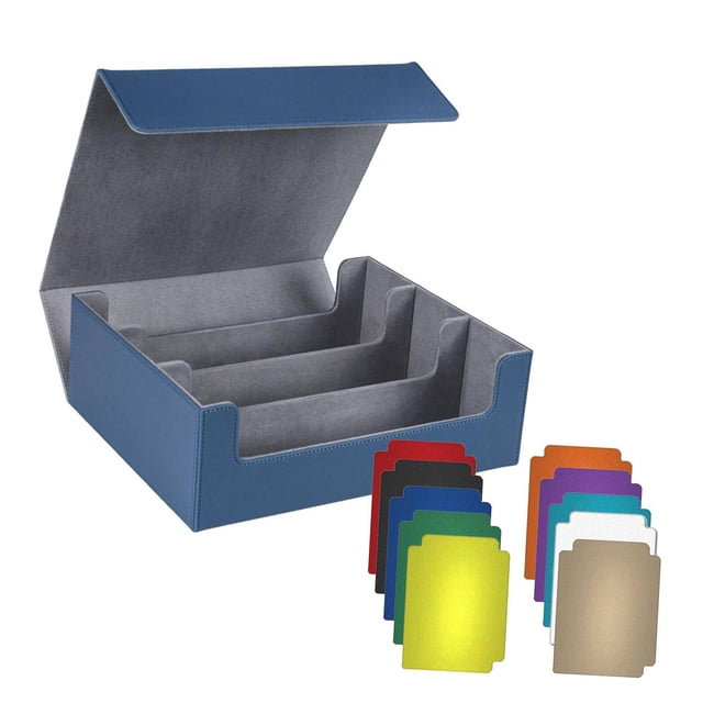TISHITA Card Deck Box Magnetics Closure Sturdy Organizer Container Game Card Storage Blue Lining Gray