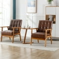 thumbnail image 2 of Accent Chairs Set of 2, Leisure Chair with Side Table, Mid Century Modern Accent Chair, Wood and Fabric Armchairs Side Chair, Lounge Reading Comfy Arm Chair for Living Room, Bedroom, Office, Brown, 2 of 7