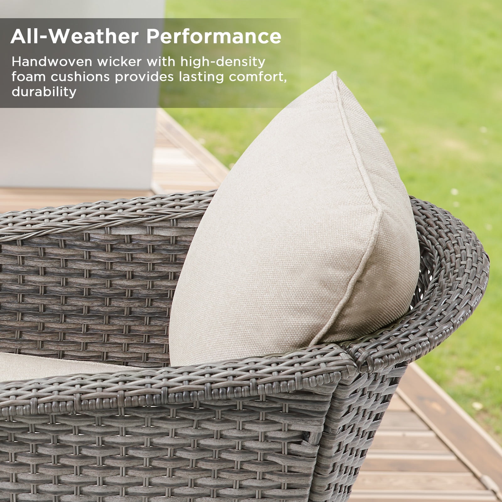 PPorfamilia 5 Piece PE Rattan Patio Conversation Sofa Sets, Outdoor Sectional Furniture Sets with Rocking Swivel Chairs and Ottomans, Beige Cushions