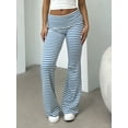 thumbnail image 5 of 2‑Pack Women’s High‑Waisted Striped Flared Pants – Ribbed, Elastic Waist, Straight‑Leg Casual Sports Trousers, 5 of 11