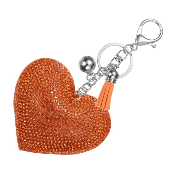 Rhinestone Keychains for Women, Cute Bling Heart Shape Keychain Accessories Purse Charm Backpack Keyring for Gifts Decorative Bag Handbags Car Keys, White-Orange