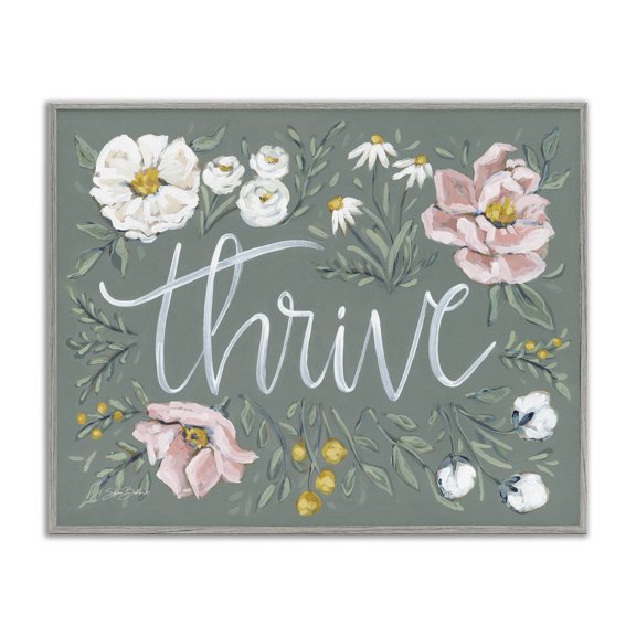 Stupell Industries Cottage Thrive Floral Border Gray Framed Giclee Art, 14 x 11, by Sara Baker