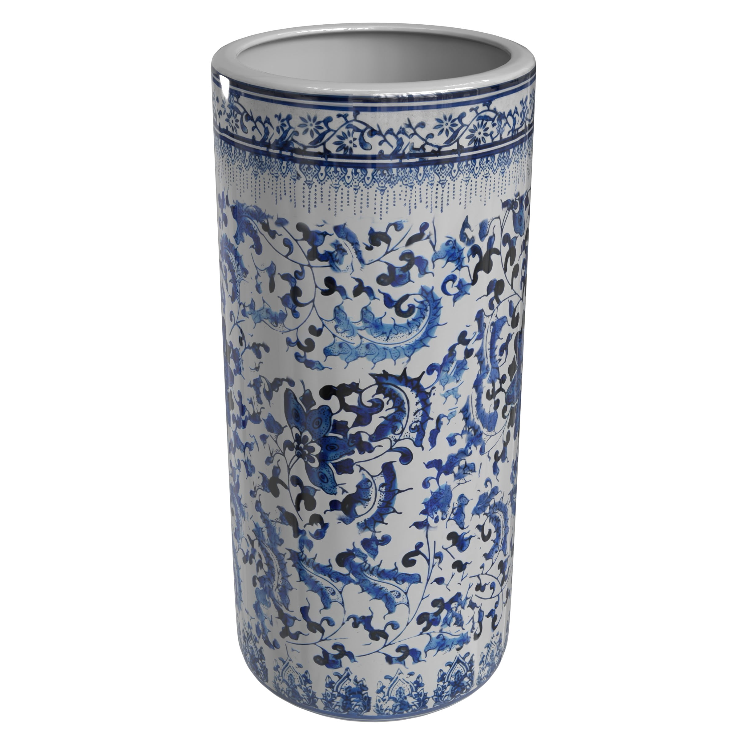 Red Lantern 18" Umbrella Stand - Blue and White Floral
