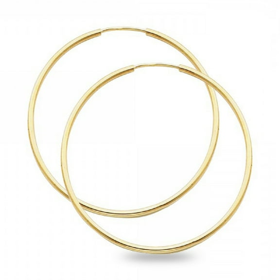 Round Endless Hoops 14k Yellow Gold Plain Earrings Classic Polished Finish Genuine Solid 40 x 1.5 mm