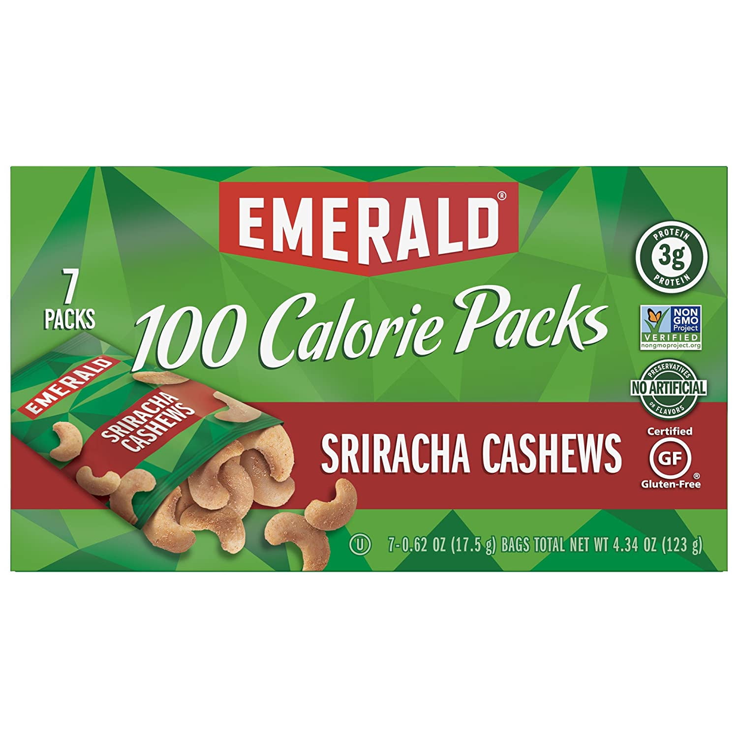 Emerald Nuts, Sriracha Cashews 100 Calorie Packs, 7 Count Box Walmart
