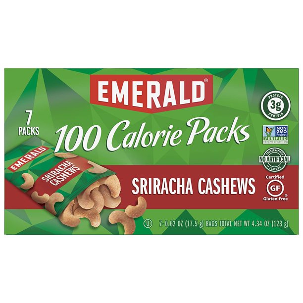 Emerald Nuts, Sriracha Cashews 100 Calorie Packs, 7 Count Box Walmart