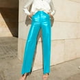 thumbnail image 2 of Stamzod Leather Pants for Women Solid Color High Waisted Straight Trousers with Pocket Trendy Fashion Vintage Work Slacks for Women Business Casual Sky Blue C S, 2 of 9