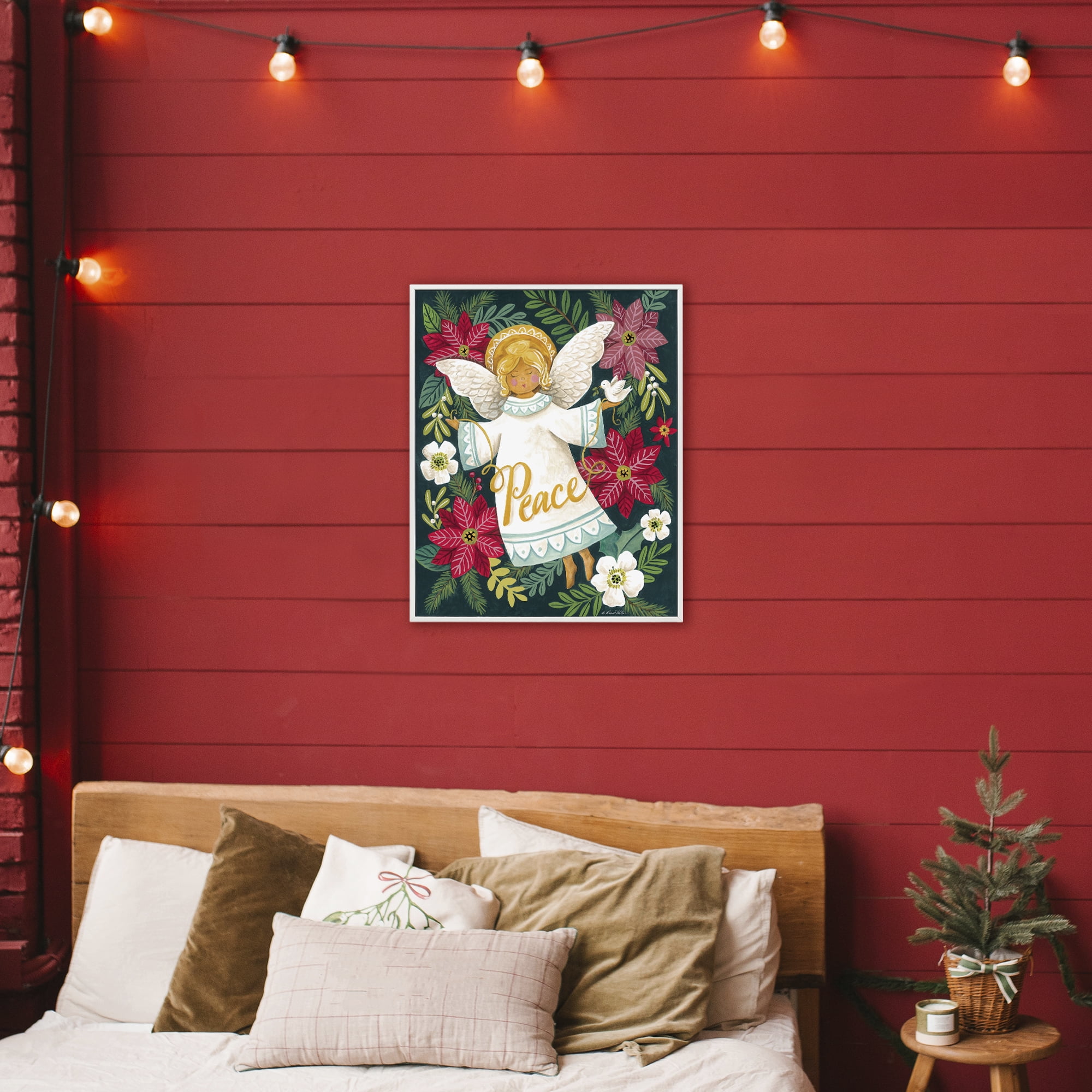 Angel with Peace & Botanicals White Framed Giclee Art, design by Diane Kater