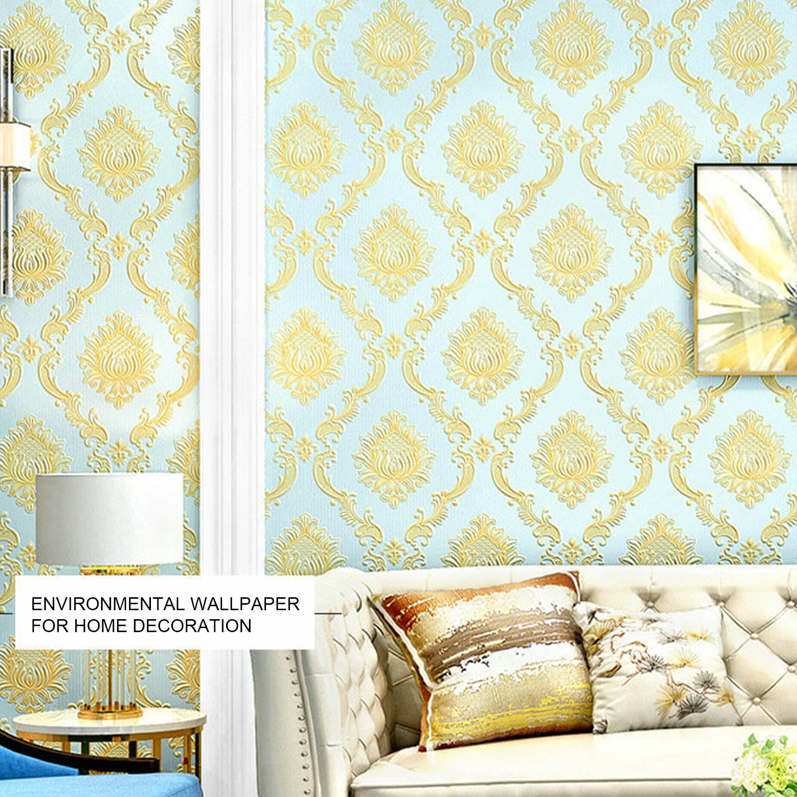 Modern living room TV background wallpaper 3D house Grey/ Blue Luxury Solid  Color