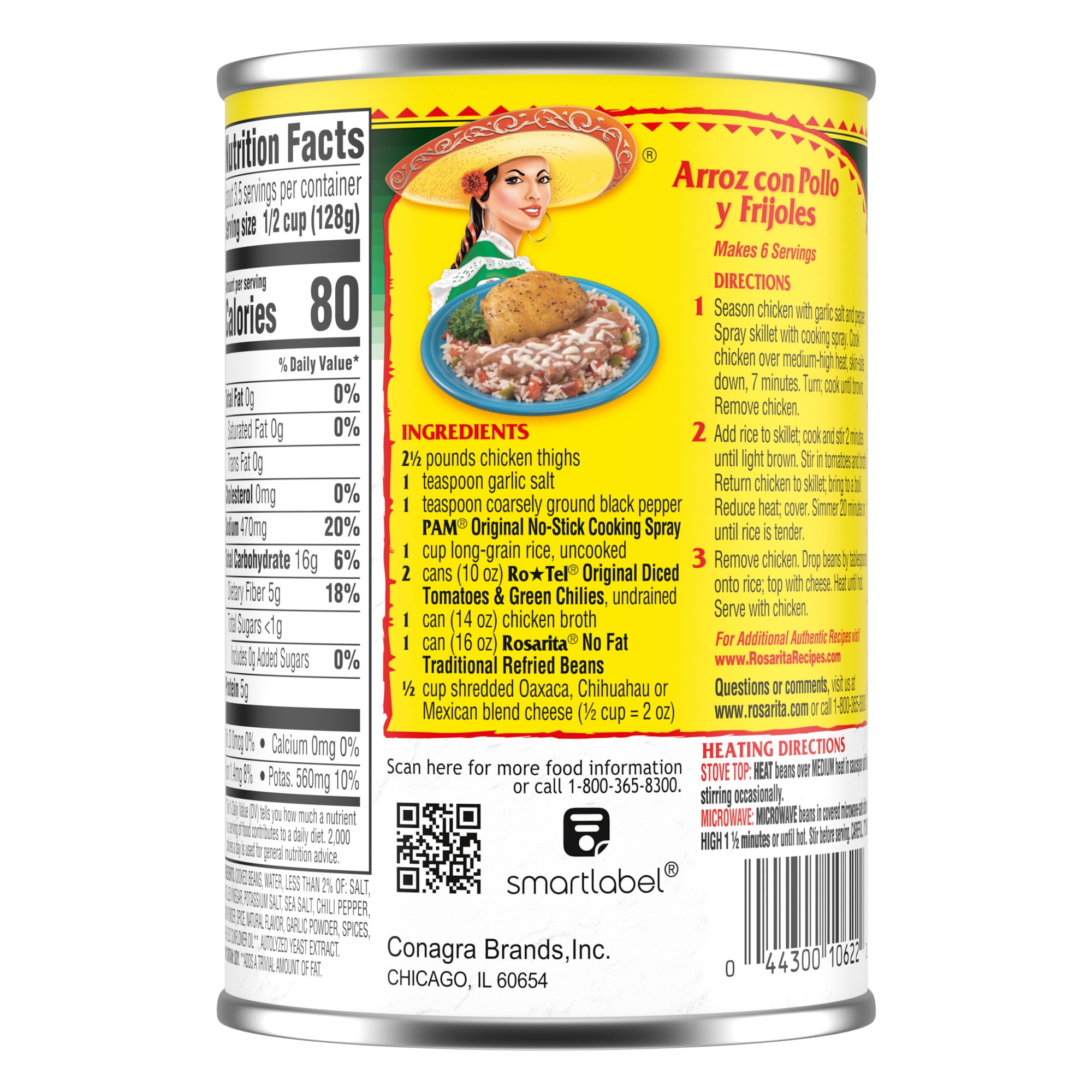 Rosarita Traditional Mexican Style No Fat Refried Beans, 16 oz