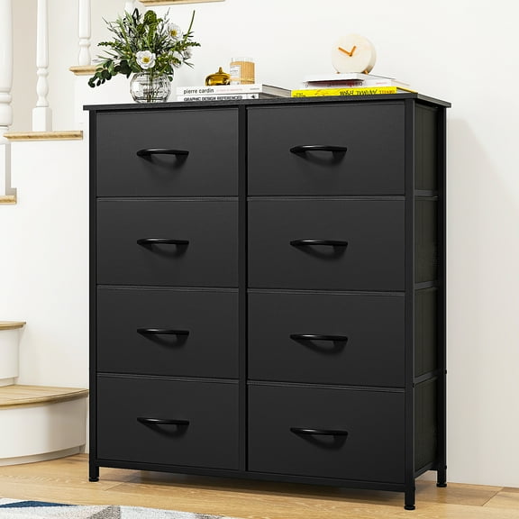 Uforic 8 Drawer Dresser, Chest of Drawers Fabric Storage Dressers for Living Room Black