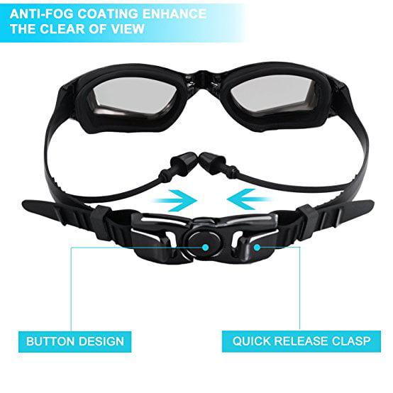 Black Nose Clip+Ear Plug+Anti fog UV Swimming Swim Adjustable Glasses =T0CA 