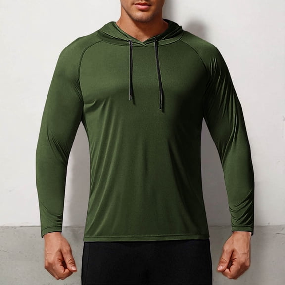 Yaoyar Men's Solid Color Casual Sporty Fitness Sun-Protective Raglan Sleeve Long Sleeve Hooded Top Breathable Activewear Versatile Daily Wear Hoodie