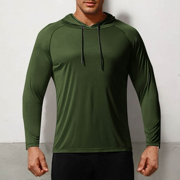 pstuiky manga larga para hombre, Blusa deportiva informal de color liso con capucha y manga larga raglán con cordón y resistente al sol para hombre camisetas de hombre l